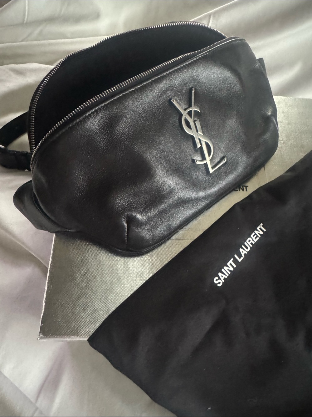Saint Laurent Black Leather YSL Logo Belt Bag